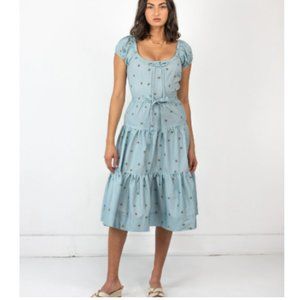 Rachel Antonoff Wyllis Rivers Blue Tiered Off The Shoulder Midi Dress Small